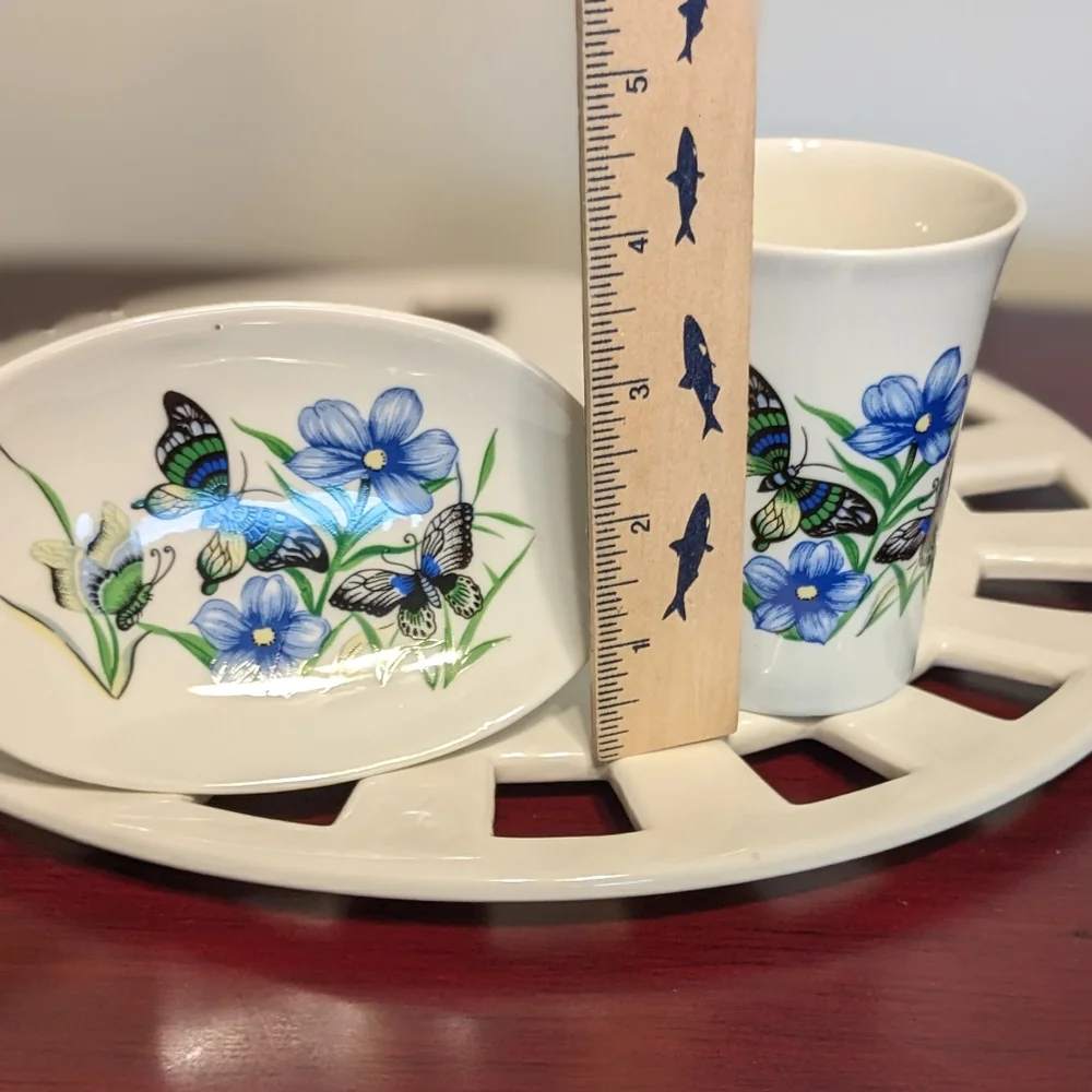New Butterflies Bathroom Tumbler Or Brush Holder & Soap Dish Flowers Unused